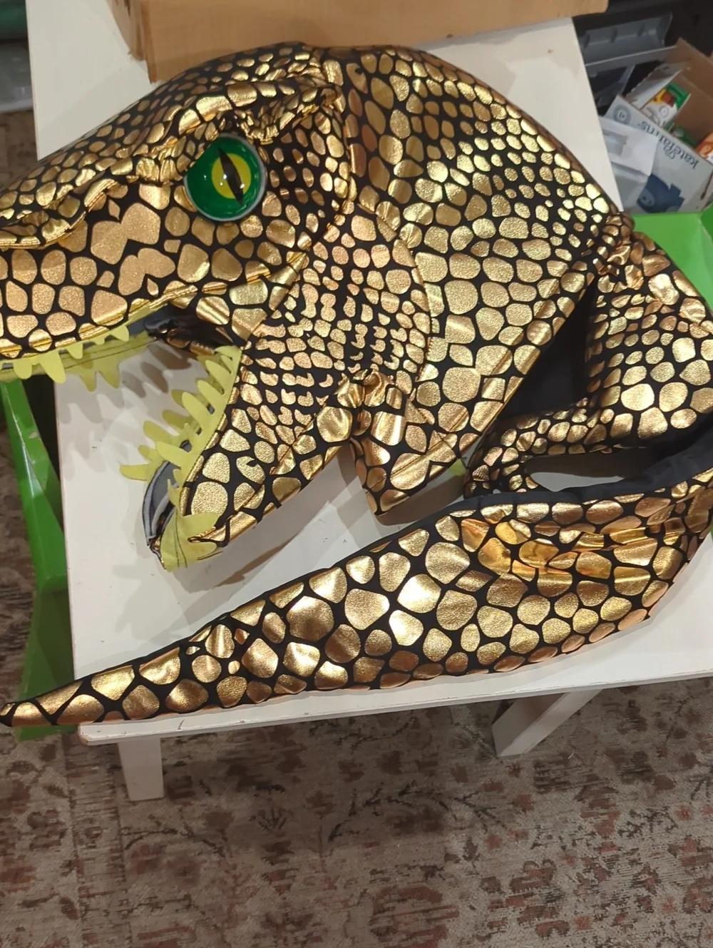 Gold Dino Kids Costume Hood Head Piece Only with Tail 2t/3t